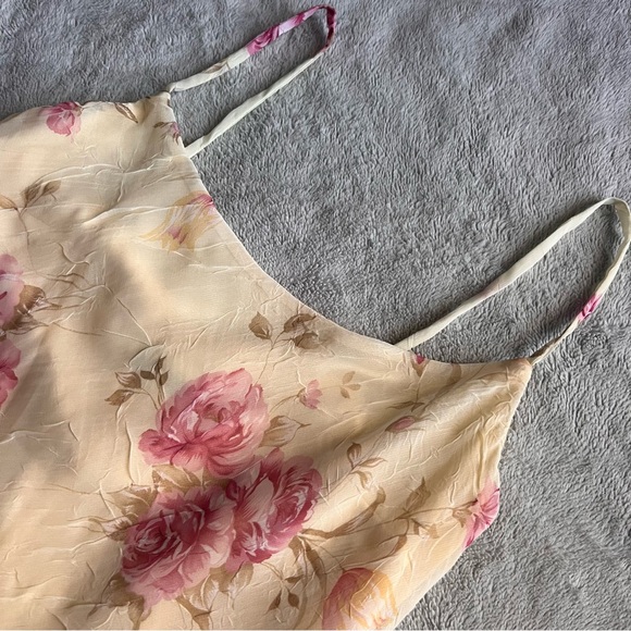 Vintage 90s Y2K Byer Too Midi Ruffle Hem Crinkle Chiffon Floral Slip Dress - Picture 8 of 12